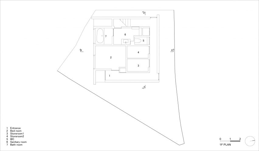 Plan of House in Kyobate by Fujiwaramuro Architects