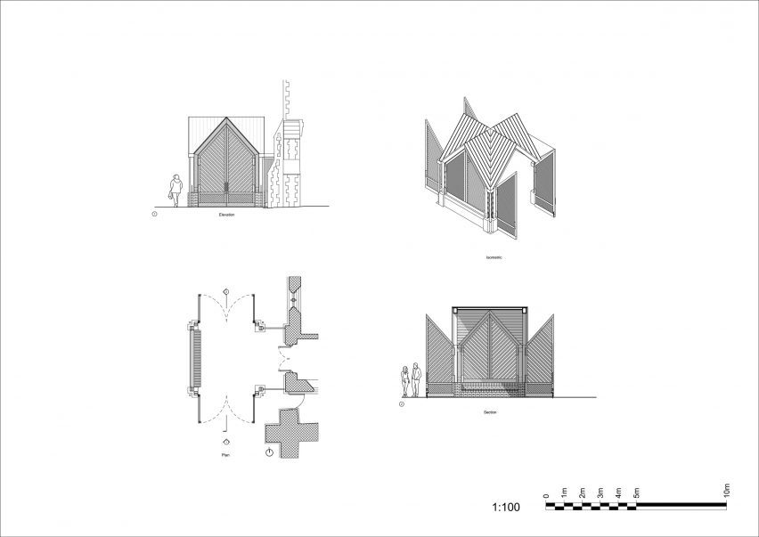 Section, plan and elevation of St Leonard's Church