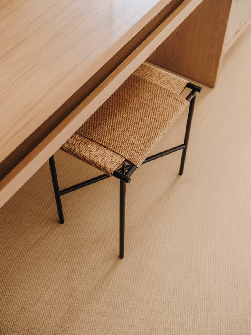 Rattan and wood interior elements