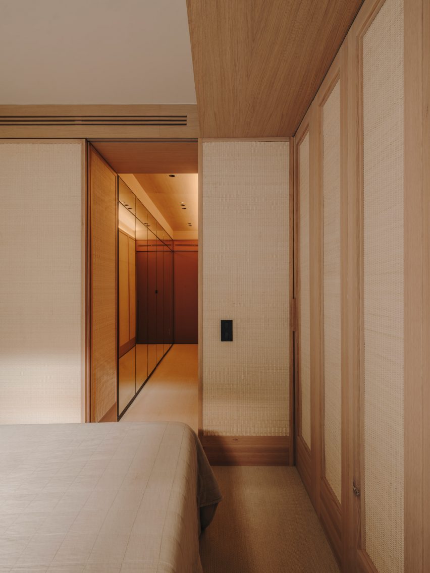 Rattan lined cupboards and walls Miriam Barrio Studio