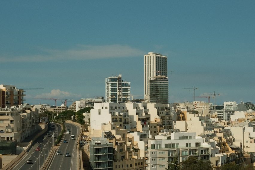 Mercury Tower in Malta seen from afar