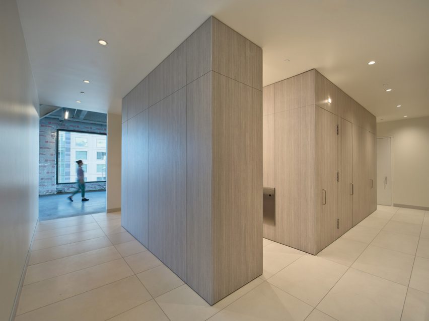 Person walking in a bathroom