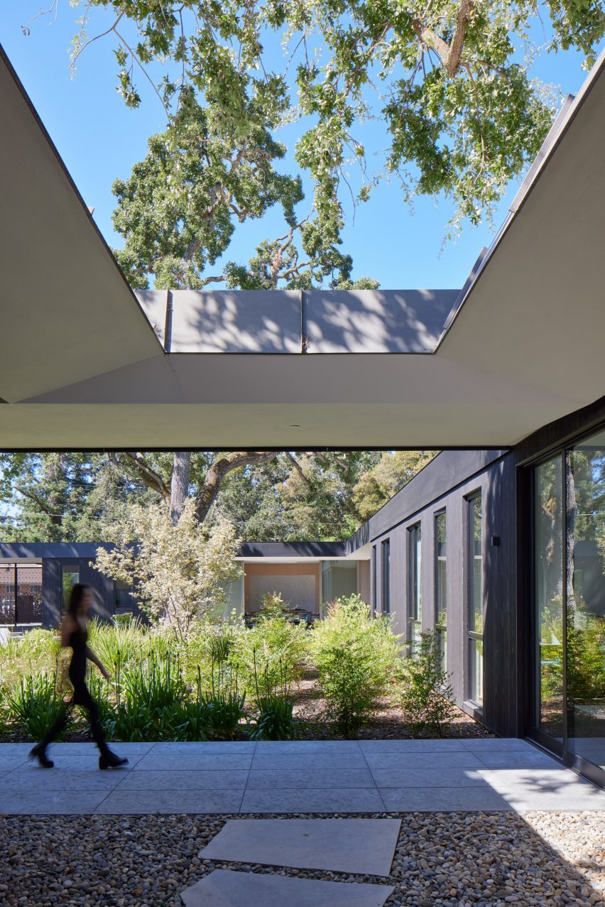 Rear courtyard on California house by Schwartz and Architecture