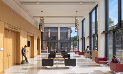 Light wood panelled lobbies