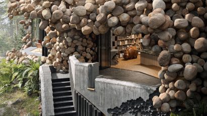 Burl covered concrete houses by Omer Arbel