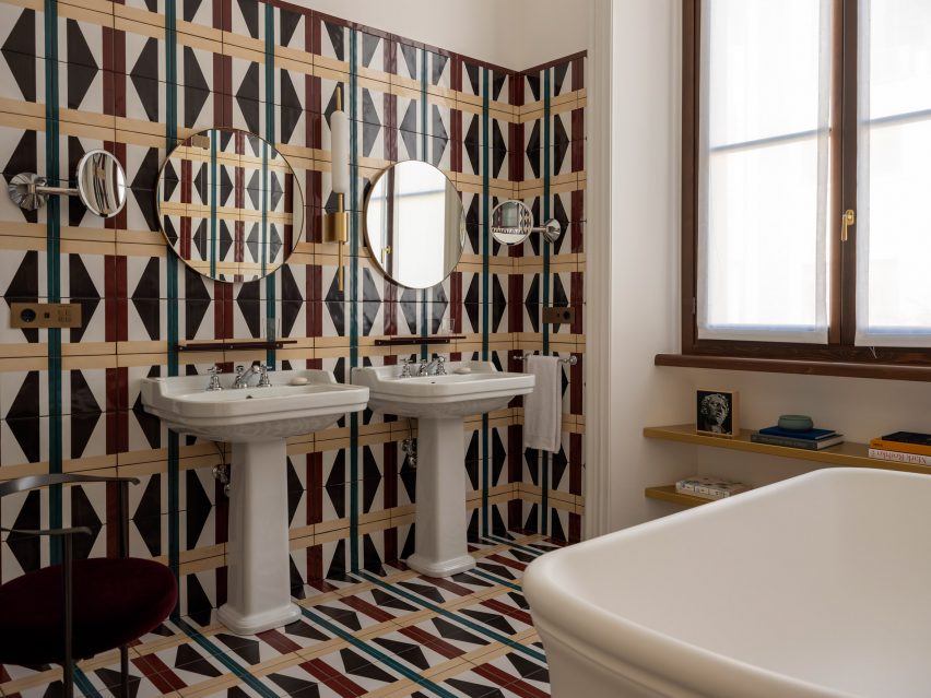 Bathroom interiors in Palazzo Talia in Rome, Italy
