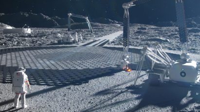 Rendering of BIG and ICON's Project Olympus off-planet construction robot
