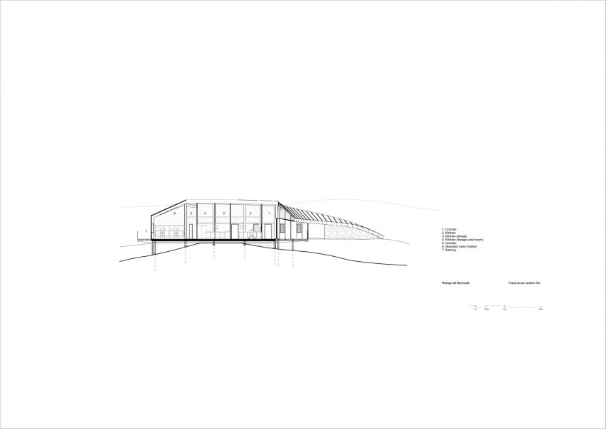 Section of Refuge de Barroude by Snøhetta