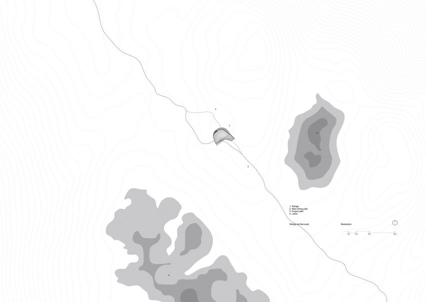 Site plan of Refuge de Barroude by Snøhetta