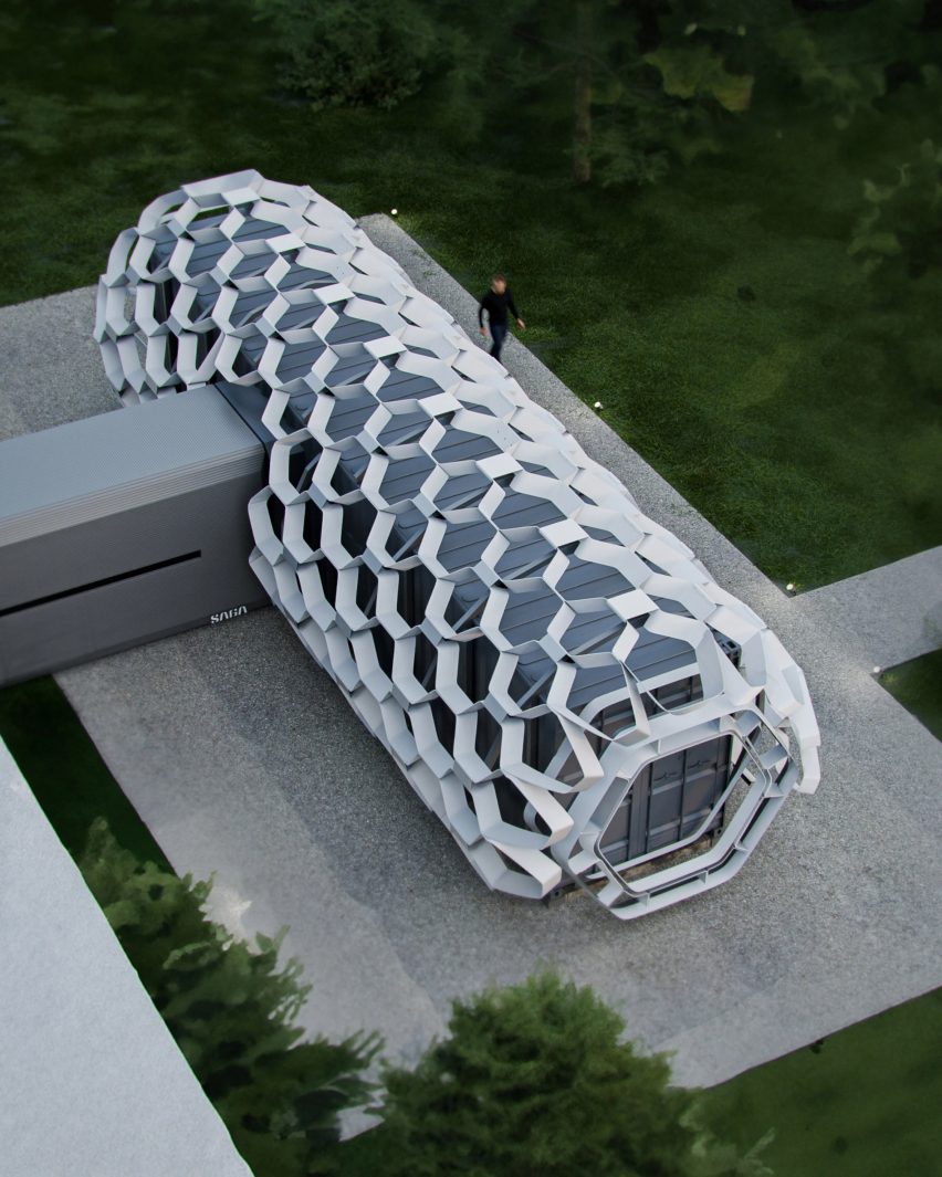 Rendering of SAGA's shipping container moon habitat