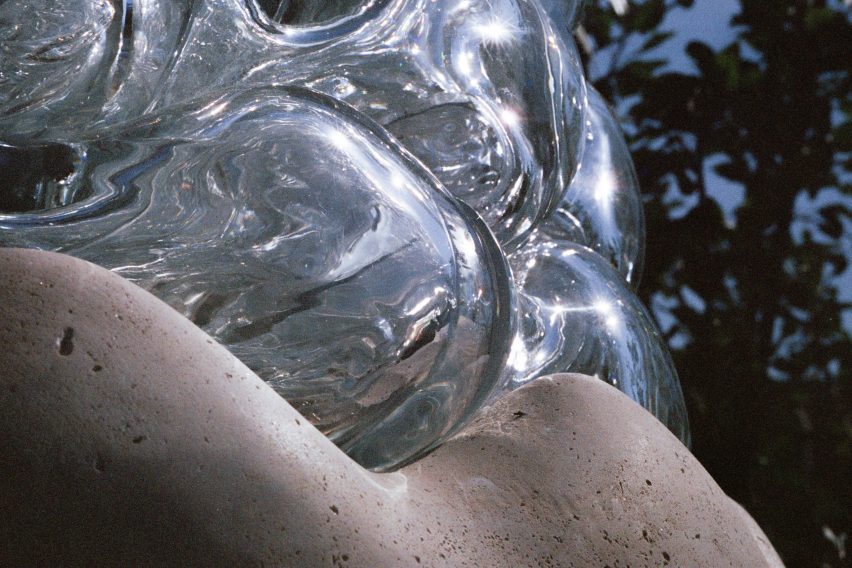 Close-up photo of bubble-like glass bricks on the Serpentine Bell sculpture