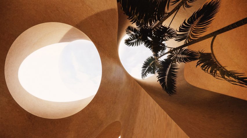Upward view of sky viewed from the underground sanctuary