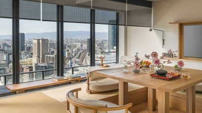 Tatami seating area on Gensui floor of Four Seasons Osaka hotel