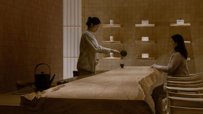 Counter of Theatre tea house and store by Kooo Architects in Beijing