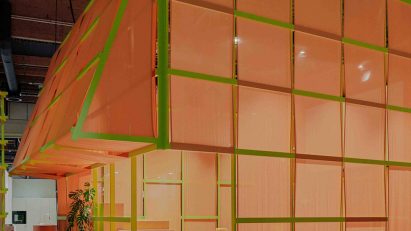 Timber and textile installation by Yatofu at Habitare design fair 2024