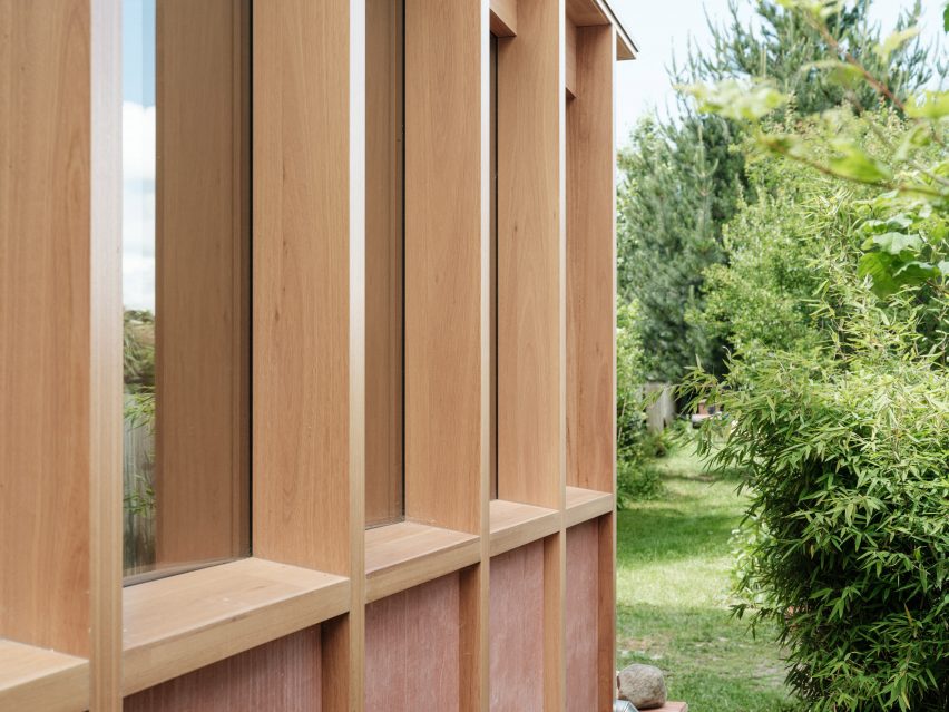 Exposed wood framing of extension