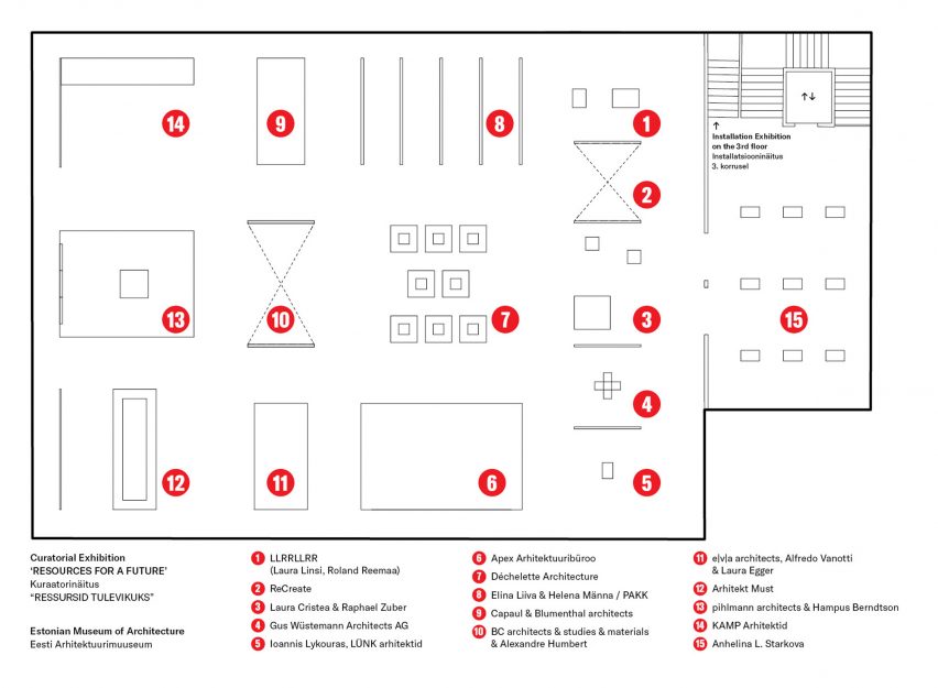 Floorplan for Resources for a Future exhibition at Tallinn Architecture Biennale 2024