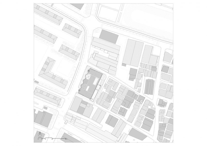 Site plan of W-Mission Office by Behet Bondzio Lin Architekten and BCHO Architects