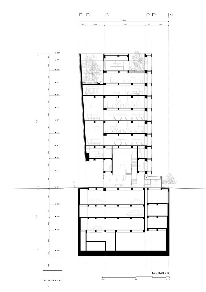 Section of W-Mission Office by Behet Bondzio Lin Architekten and BCHO Architects