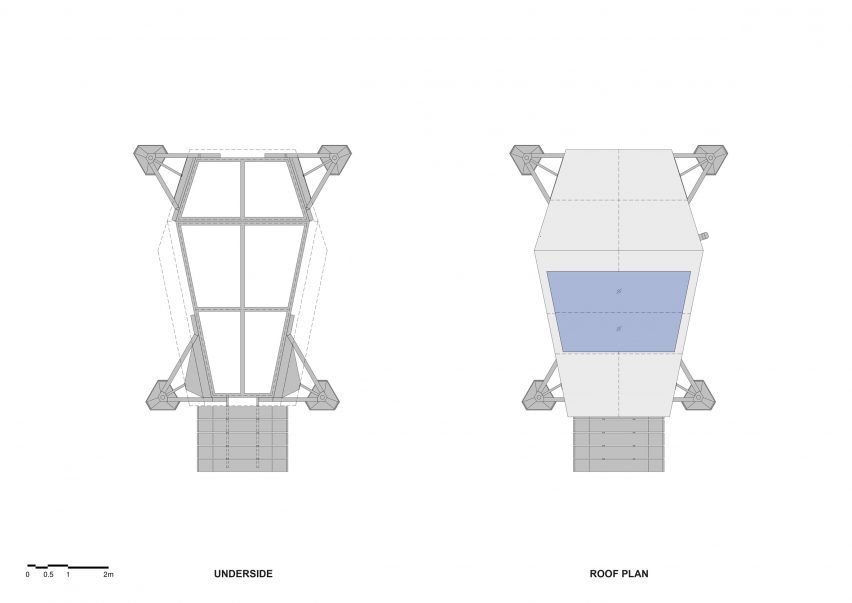 Plans of the mountain refuge by Hugh Broughton Architects and Rick Owens
