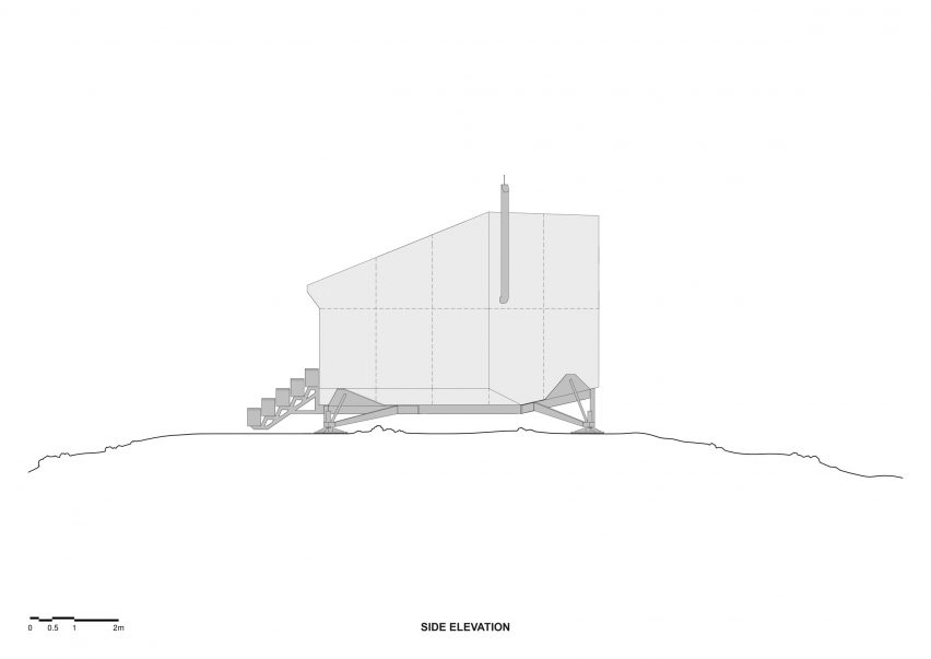 Elevation of the mountain refuge by Hugh Broughton Architects and Rick Owens