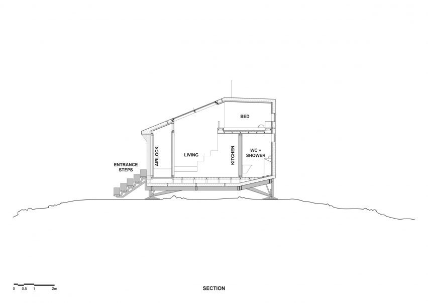 Section of the mountain refuge by Hugh Broughton Architects and Rick Owens