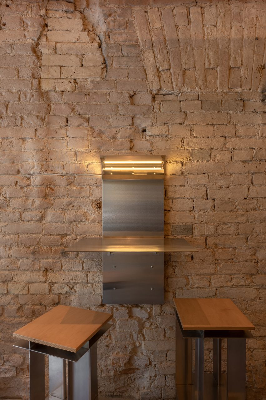 Restaurant interior with wooden and metal furniture