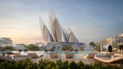 Render of rooftop pool overlooking Zayed National Museum