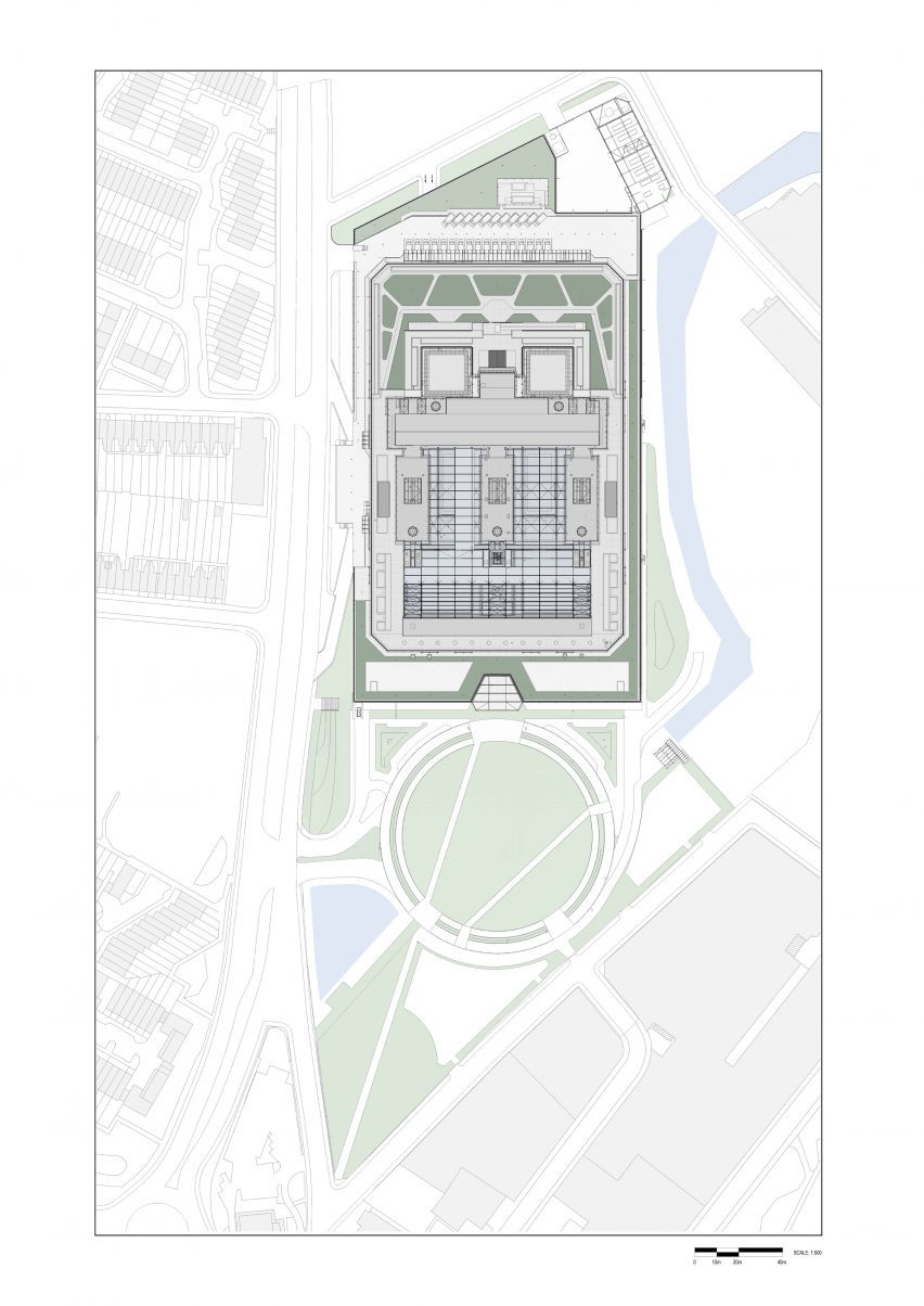 Site plan of Midland Metropolitan University Hospital by HKS, Cagni Williams and Sonnemann Toon Architects.
