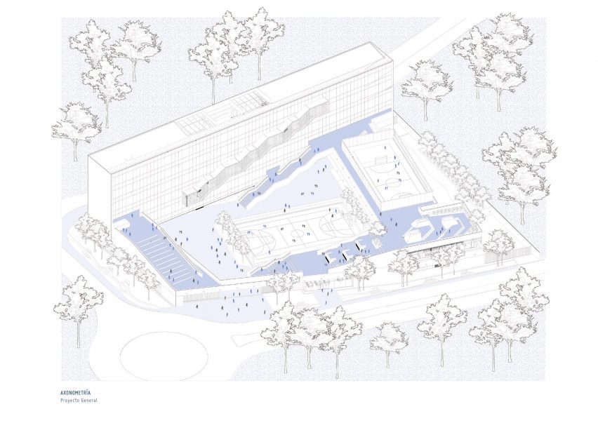 Axonometric drawings Lucila Rubio de Laverde school by Nómena