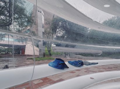 Shelf inside inflatable installation