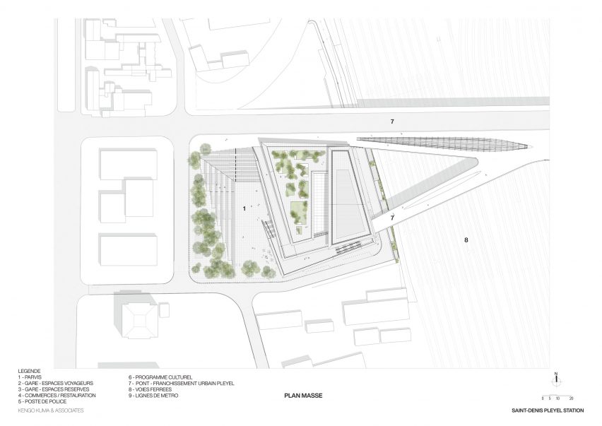 Plan of Saint Denis Pleyel station by Kengo Kuma