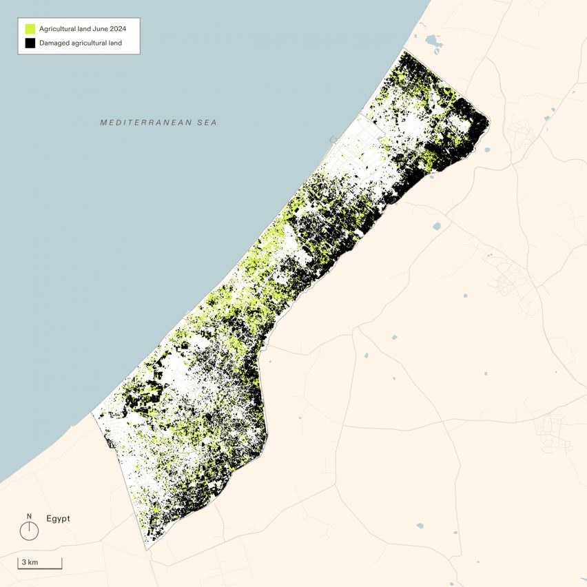Map of destroyed agriculture in Gaza by Forensic Architecture