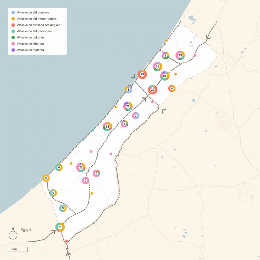Map of targeted aid in Gaza by Forensic Architecture