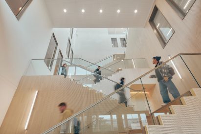 Atrium with students walking up and down