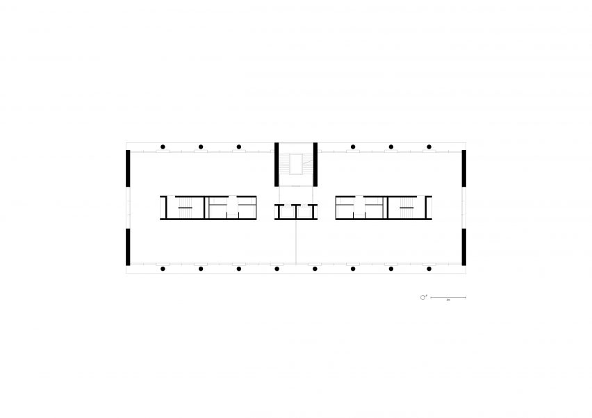 Second floor plan of the office building at Lyon Confluence by David Chipperfield Architects