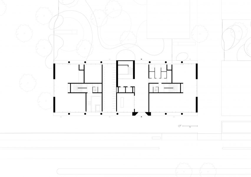 Ground floor plan of the office building at Lyon Confluence by David Chipperfield Architects