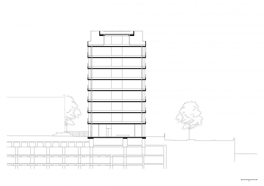 Section of the office building at Lyon Confluence by David Chipperfield Architects