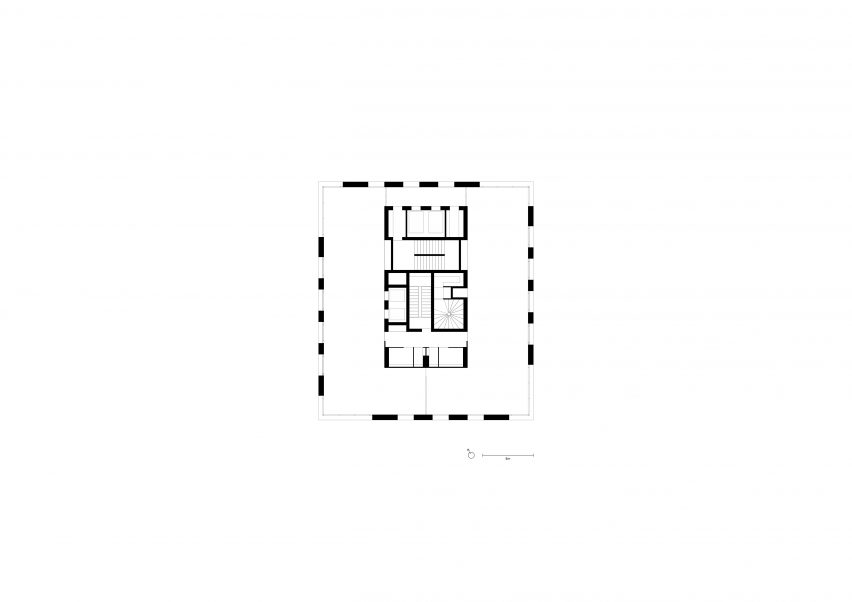 Second to sixth floor plan of the mixed-use high-rise at Lyon Confluence by David Chipperfield Architects