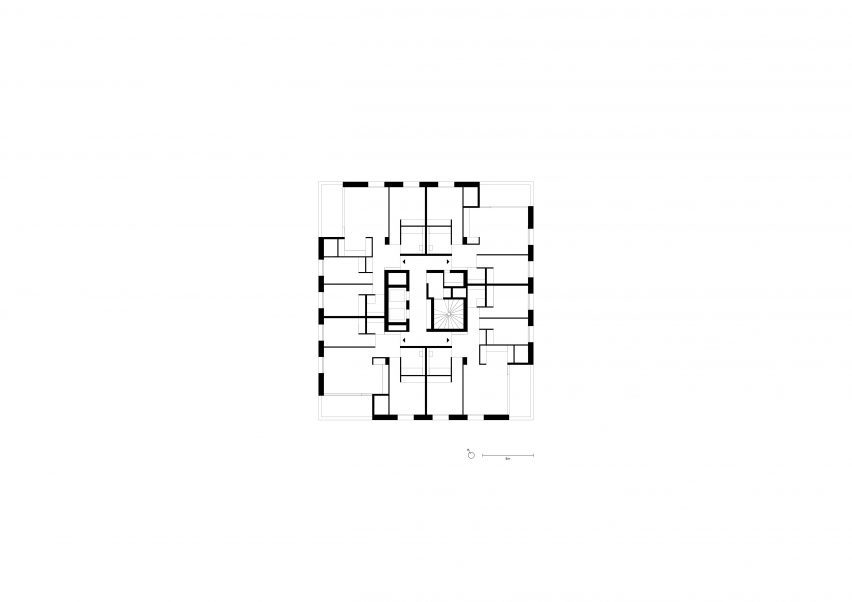 10th to 13th floor plan of the mixed-use high-rise at Lyon Confluence by David Chipperfield Architects
