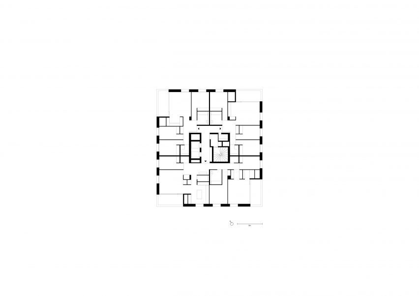 14th and 15th floor plan of the mixed-use high-rise at Lyon Confluence by David Chipperfield Architects