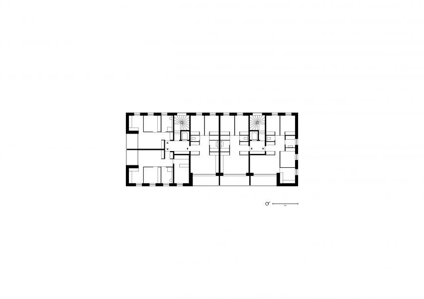 Second floor plan of the social housing building at Lyon Confluence by David Chipperfield Architects