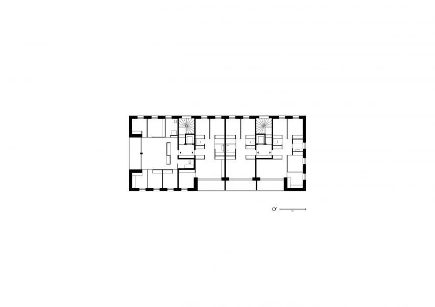 Fifth floor plan of the social housing building at Lyon Confluence by David Chipperfield Architects