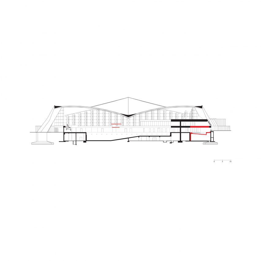 Section of Alsterschwimmhalle by GMP Architekten