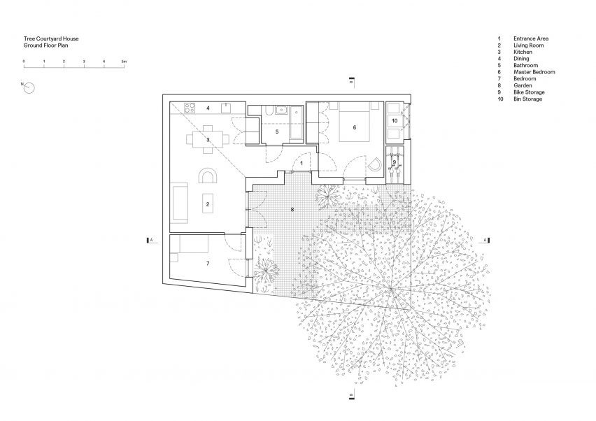 Plan of Tree Courtyard House by Ao-ft