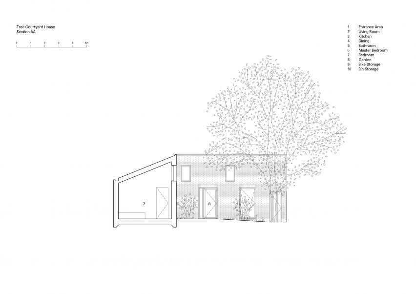 Section of Tree Courtyard House by Ao-ft