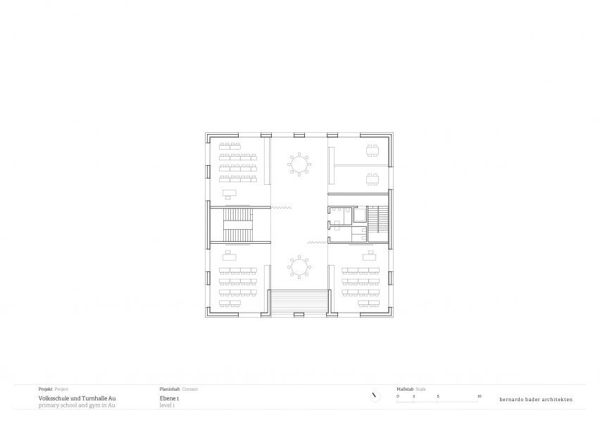 First floor plan of school in Au by Bernardo Bader Architekten