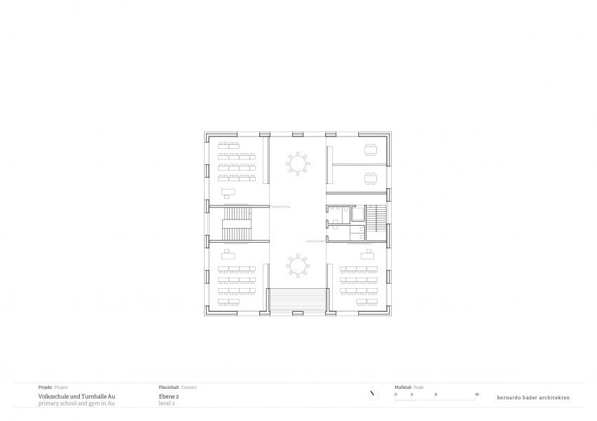 Second floor plan of School in Au by Bernardo Bader Architekten