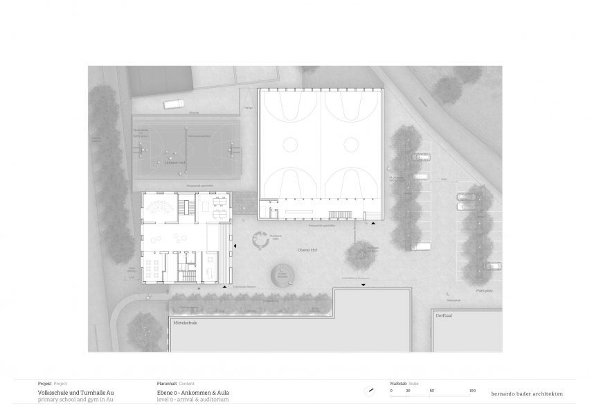 Site plan of School in Au by Bernardo Bader Architekten
