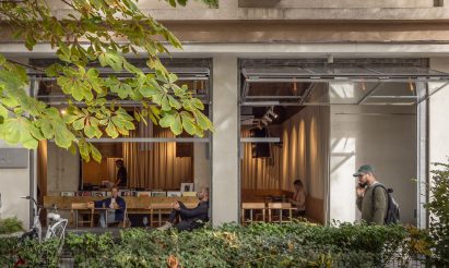 Open mechanical glass facade at Bar Ton